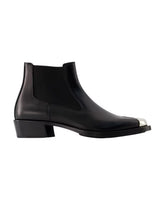 Alexander McQueen Black/Silver Leather Chelsea Boots