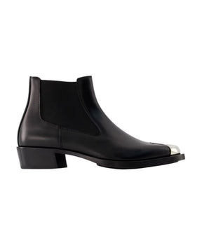 Alexander McQueen Black/Silver Leather Chelsea Boots