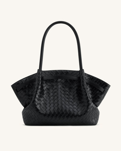 Hana Large Weave Texture Tote Bag - Black