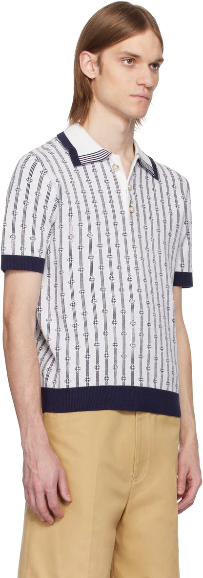 White & Navy Monogram Polo