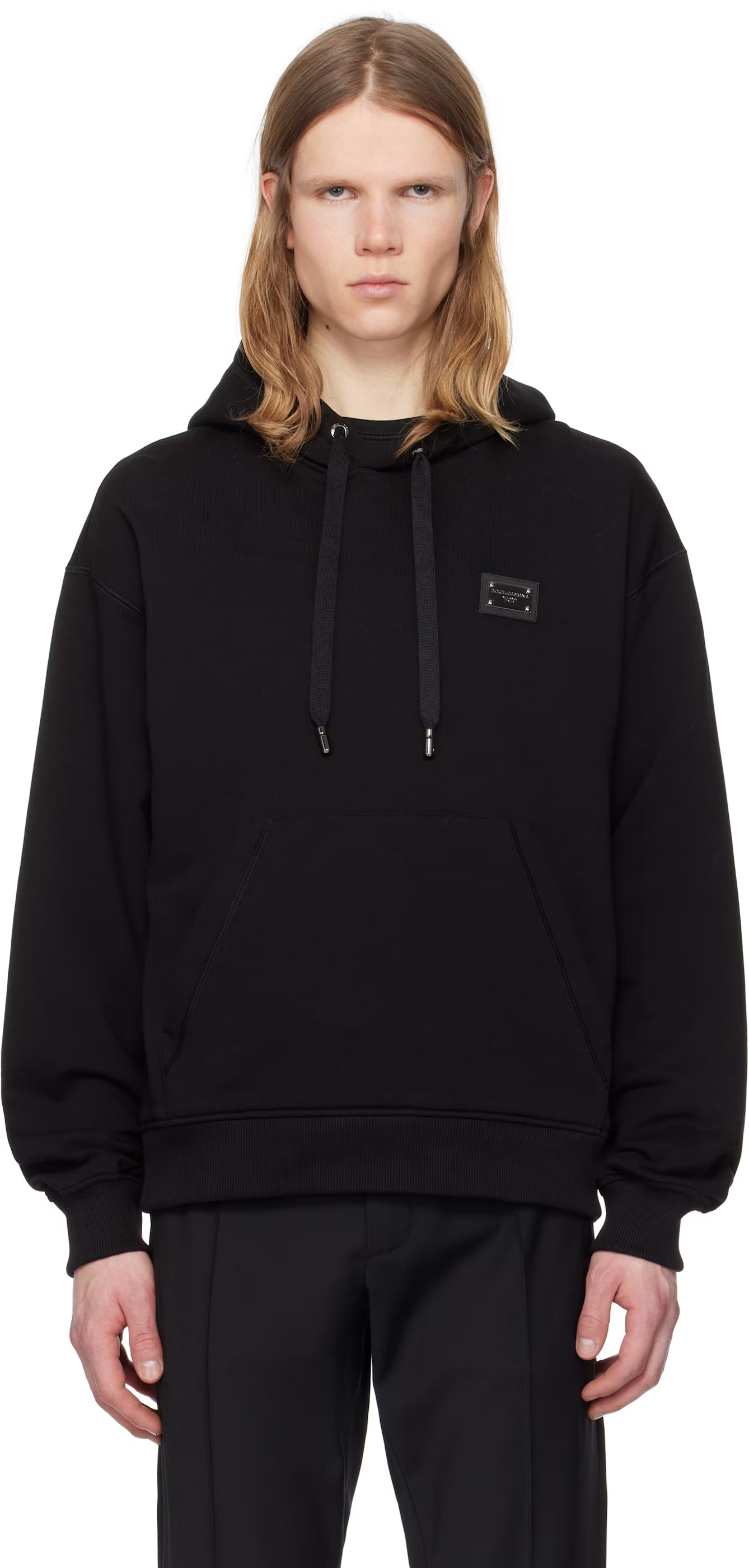 Dolce&Gabbana Black Jersey Branded Tag Hoodie