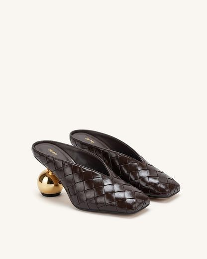 Ellie Woven Square-Toe Mule Heels - Purple