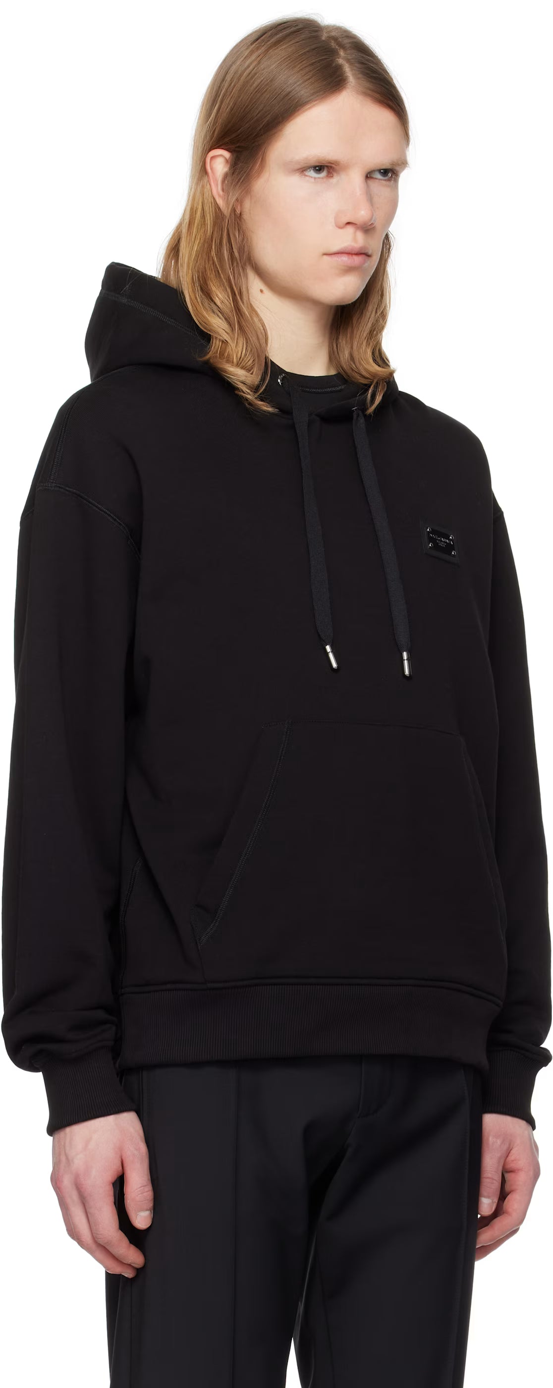 Dolce&Gabbana Black Jersey Branded Tag Hoodie