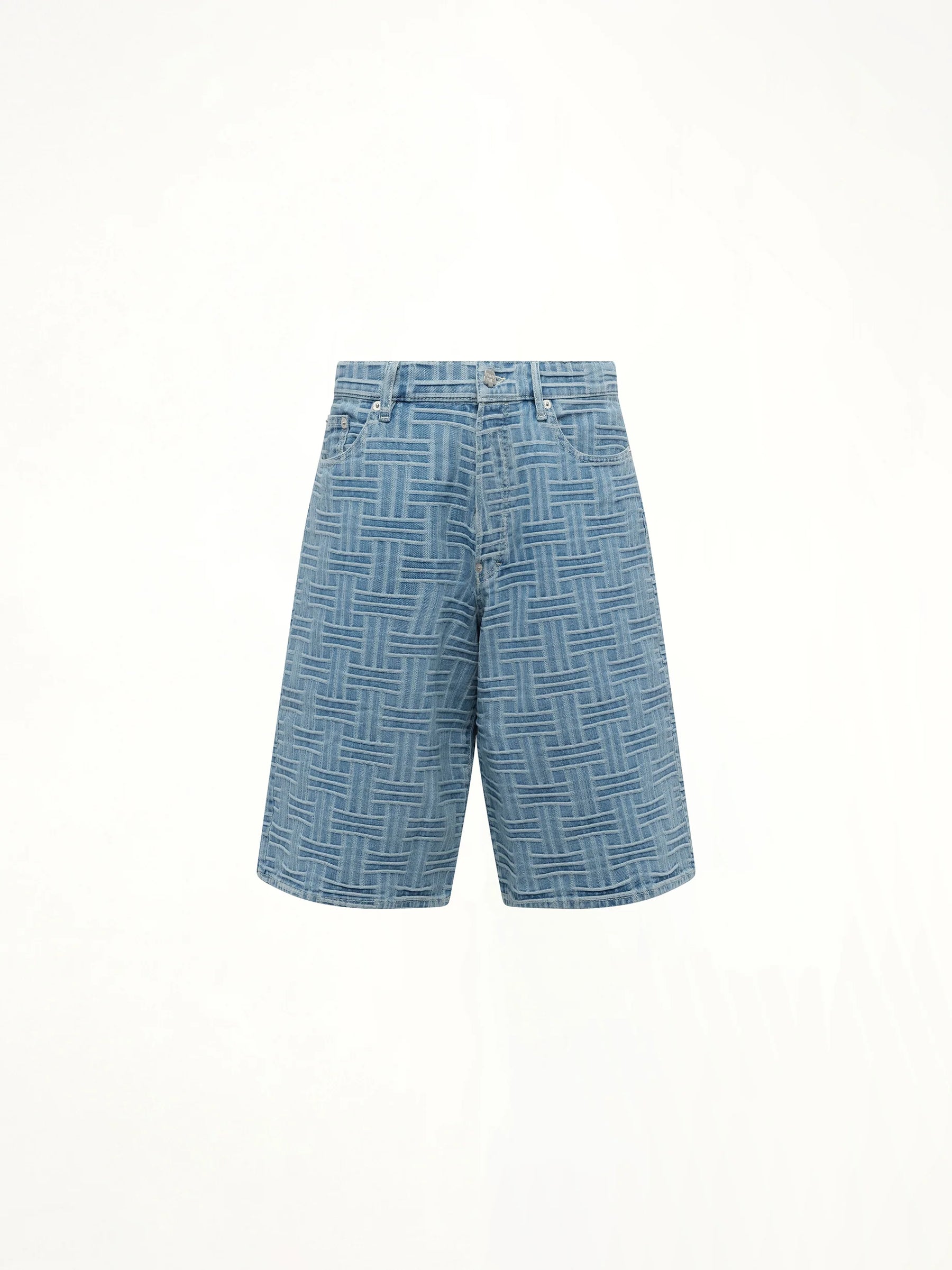 Kenzo Weave Straight Shorts in Blue Denim