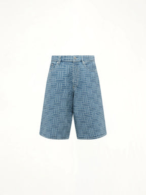 Kenzo Weave Straight Shorts in Blue Denim