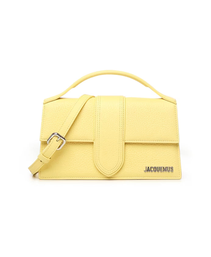 Yellow Leather Bag with Metal Logo