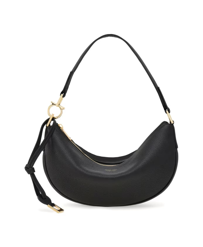 Beige Leather Top Zip Gancini Bag