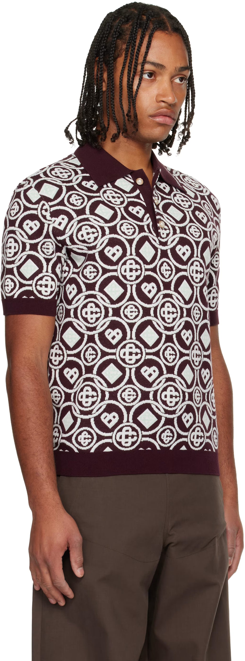 Burgundy Monogram Cotton Knit Polo