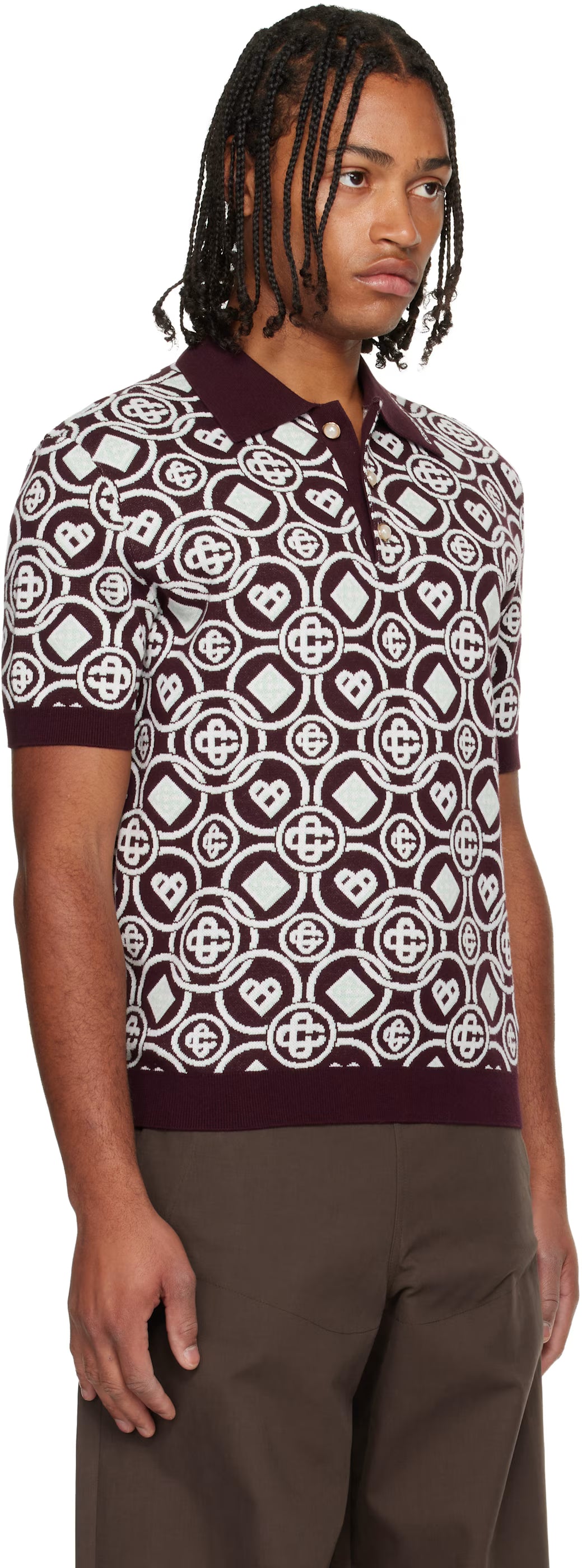 Burgundy Monogram Cotton Knit Polo