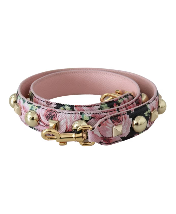 Floral Gold Stud Leather Strap Pink