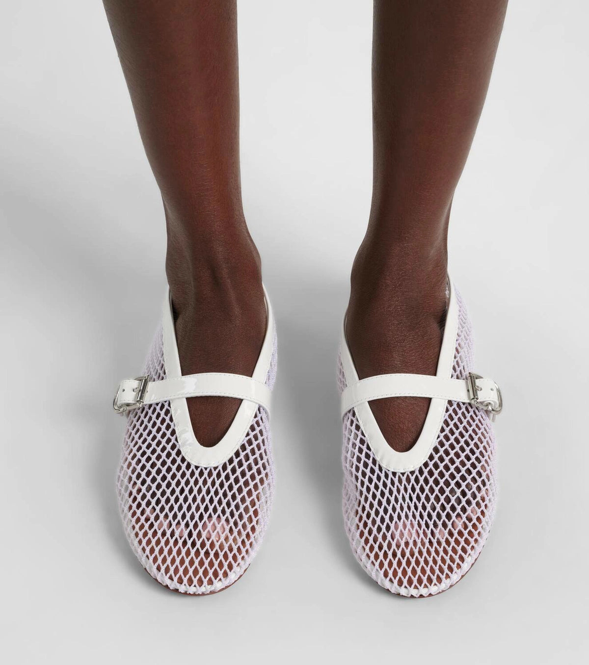 Alaïa Leather-trimmed fishnet ballet flats