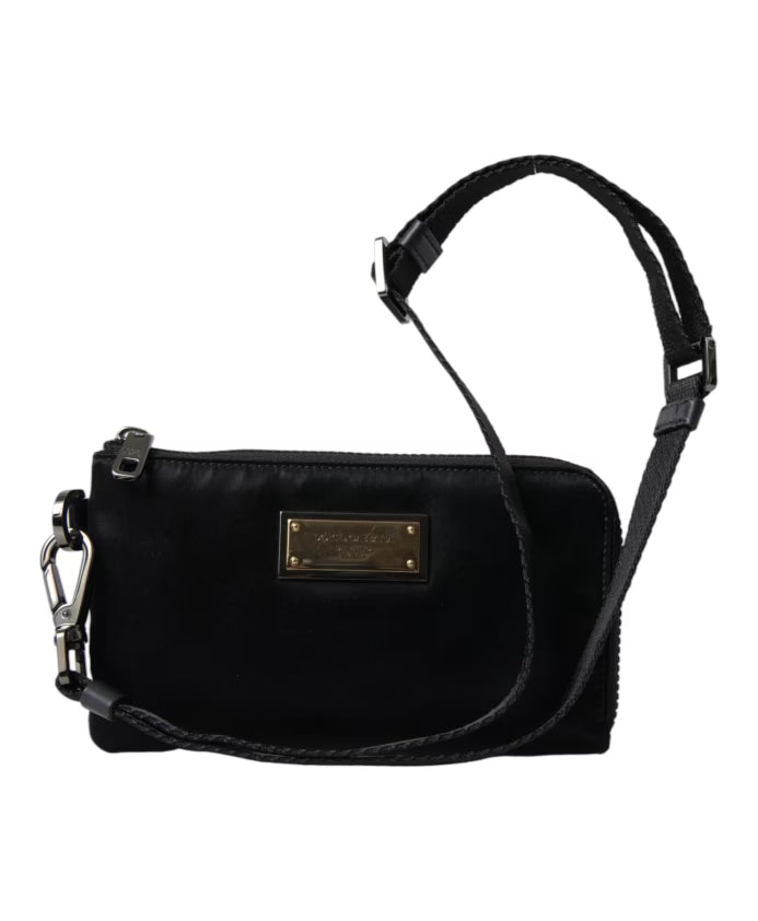 Black Nylon Logo Plaque Pouch Bag