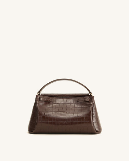 Carmen Top Handle Bag - Dark Brown Croc
