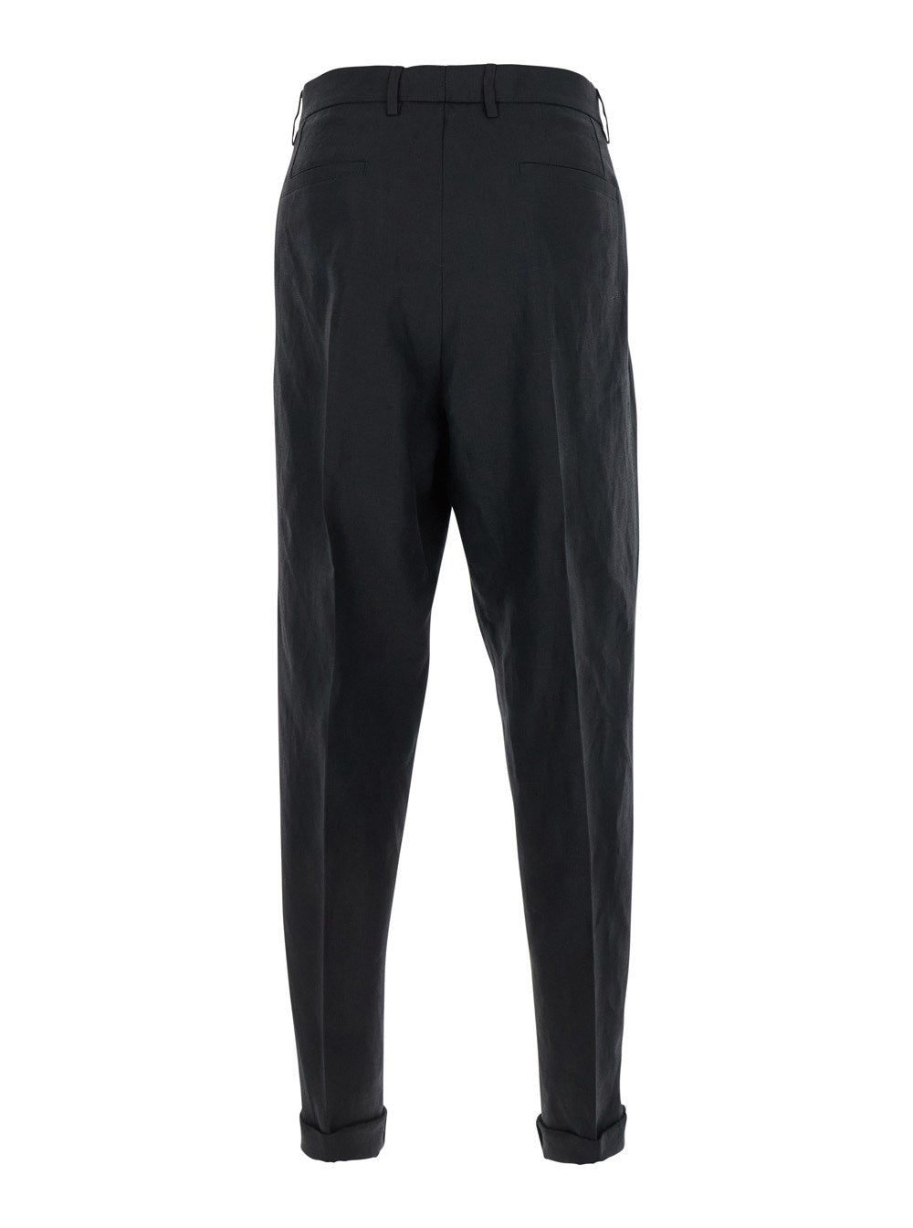 Dolce e gabbana Black Pants with Turn-Up Hem in Linen Man
