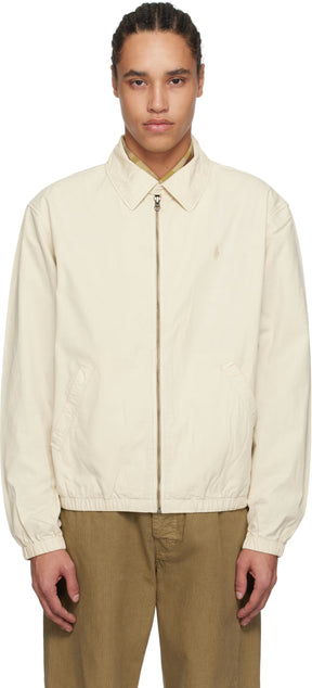 Polo Ralph Lauren Beige 'The Bayport' Mineral-Dyed Poplin Bomber Jacket