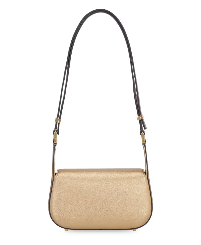 Metallic Leather Shoulder Bag with Flap