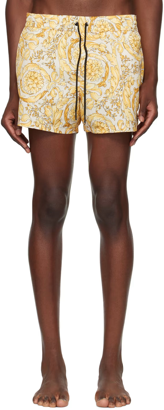 Versace Underwear Yellow Barocco Swim Shorts
