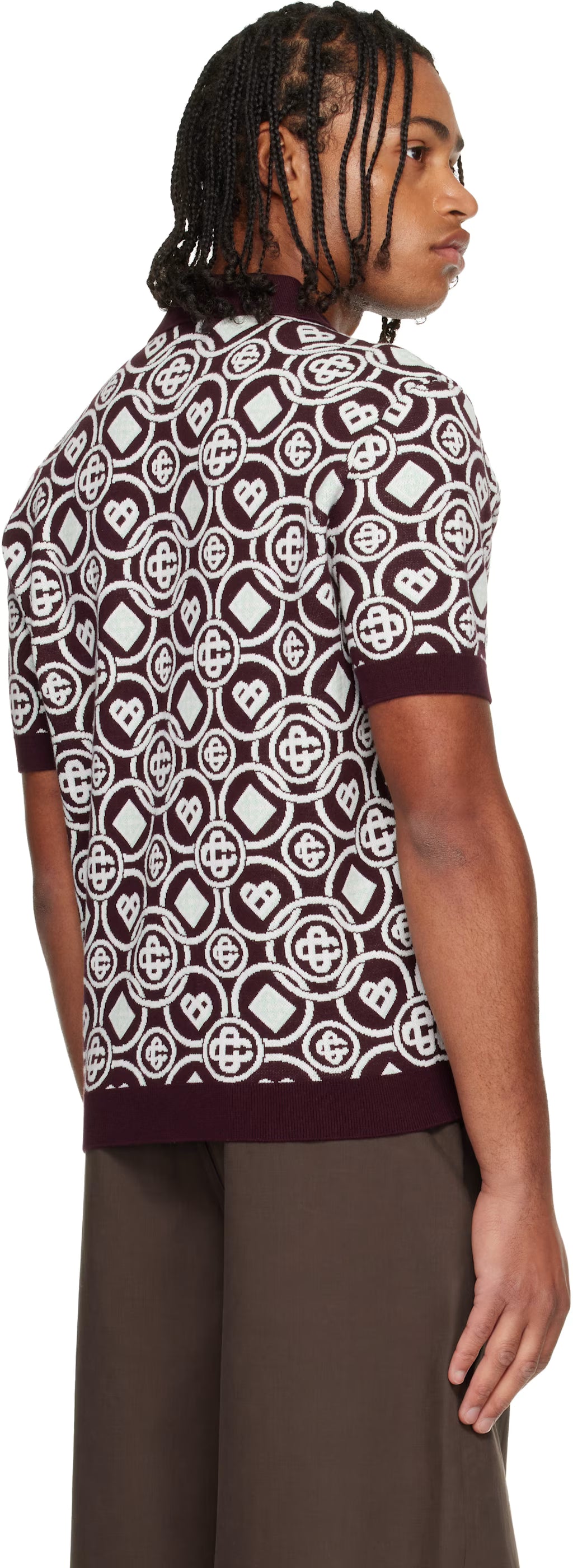 Burgundy Monogram Cotton Knit Polo