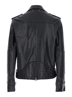 Golden goose 'Norwood' Black Jacket with Lapels and Patch Pockets on the Front in Grained Leather Man