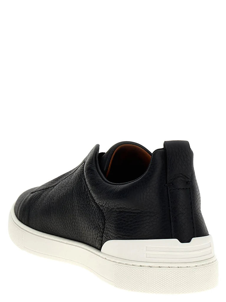 Zegna Men’s Triple Stitch™ Blue Deerskin Leather Slip-On Sneakers – Made in Italy