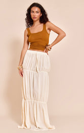 Cream Chiffon Tiered Bubble Maxi Skirt
