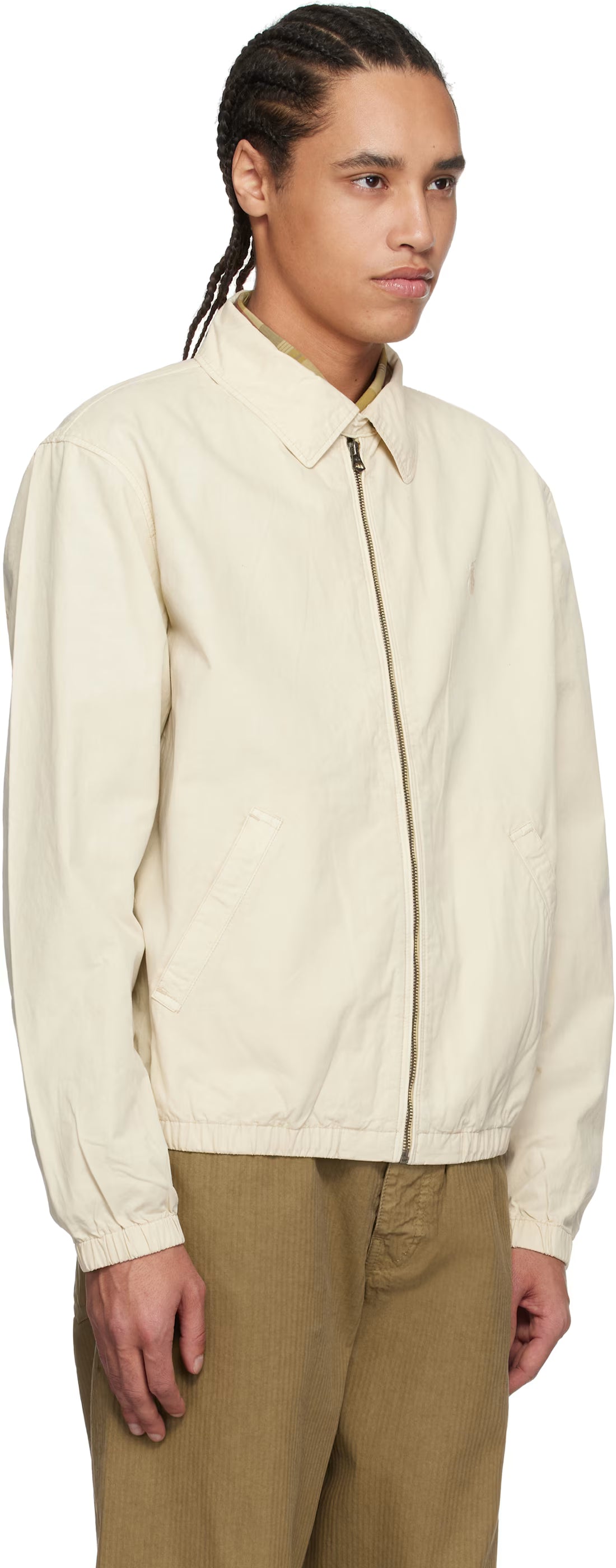 Polo Ralph Lauren Beige 'The Bayport' Mineral-Dyed Poplin Bomber Jacket