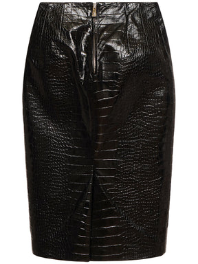 Versace Crocodile embossed leather midi skirt