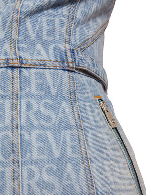 Versace Logo printed denim mini dress