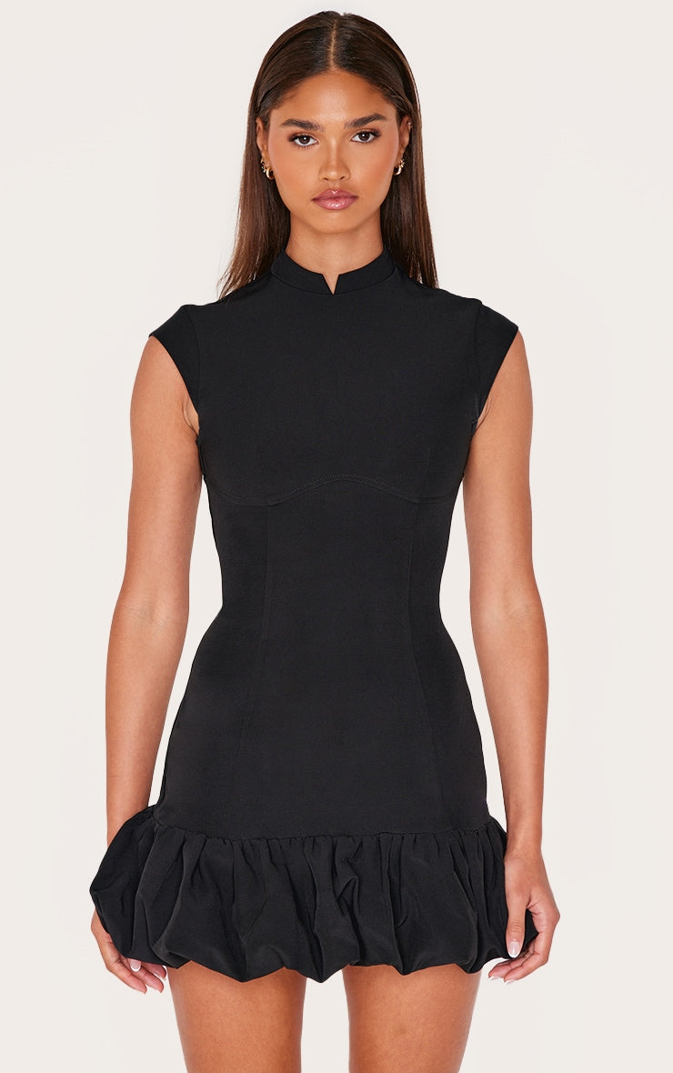 Black Bust Seam Detail Puffball Dress