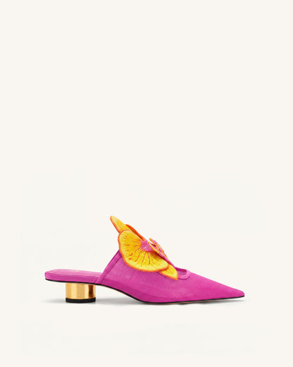 Helena Embroidery Decoration Pierced Mules - Pink