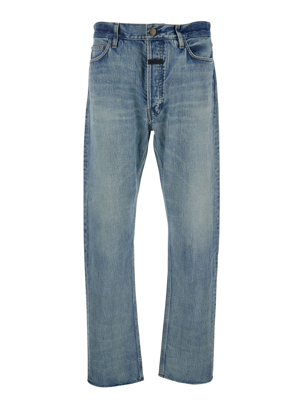 Fear of god Blue Five-Pocket Jeans with Front Logo Patch in Denim Man