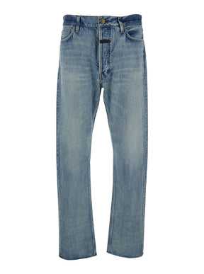 Fear of god Blue Five-Pocket Jeans with Front Logo Patch in Denim Man