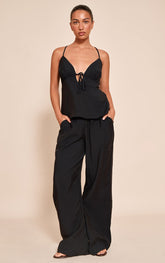 Black Woven Wide Leg Trouser