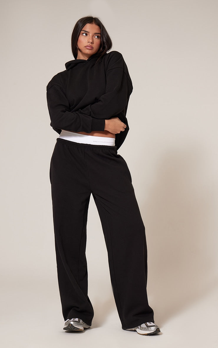Black Premium Thin Waistband Straight Leg Sweat Joggers