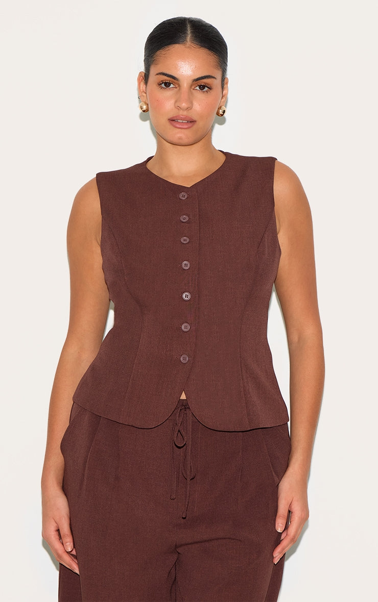 Plus Wine Tailored Woven Waistcoat