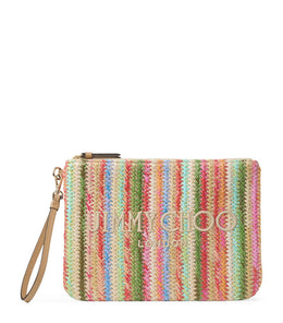 Raffia Striped Zip-Up Pouch