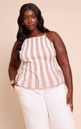 Plus Taupe Stripe Peplum Cami Top