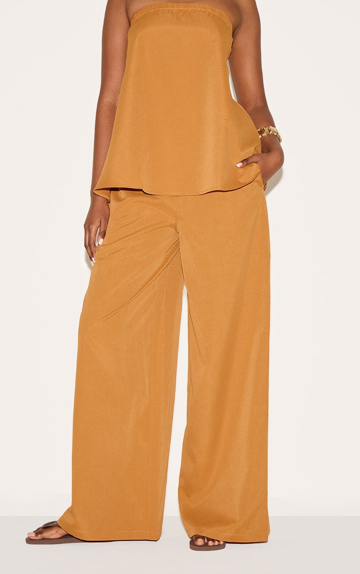 Deep Mustard Woven Mid Rise Wide Leg Trousers