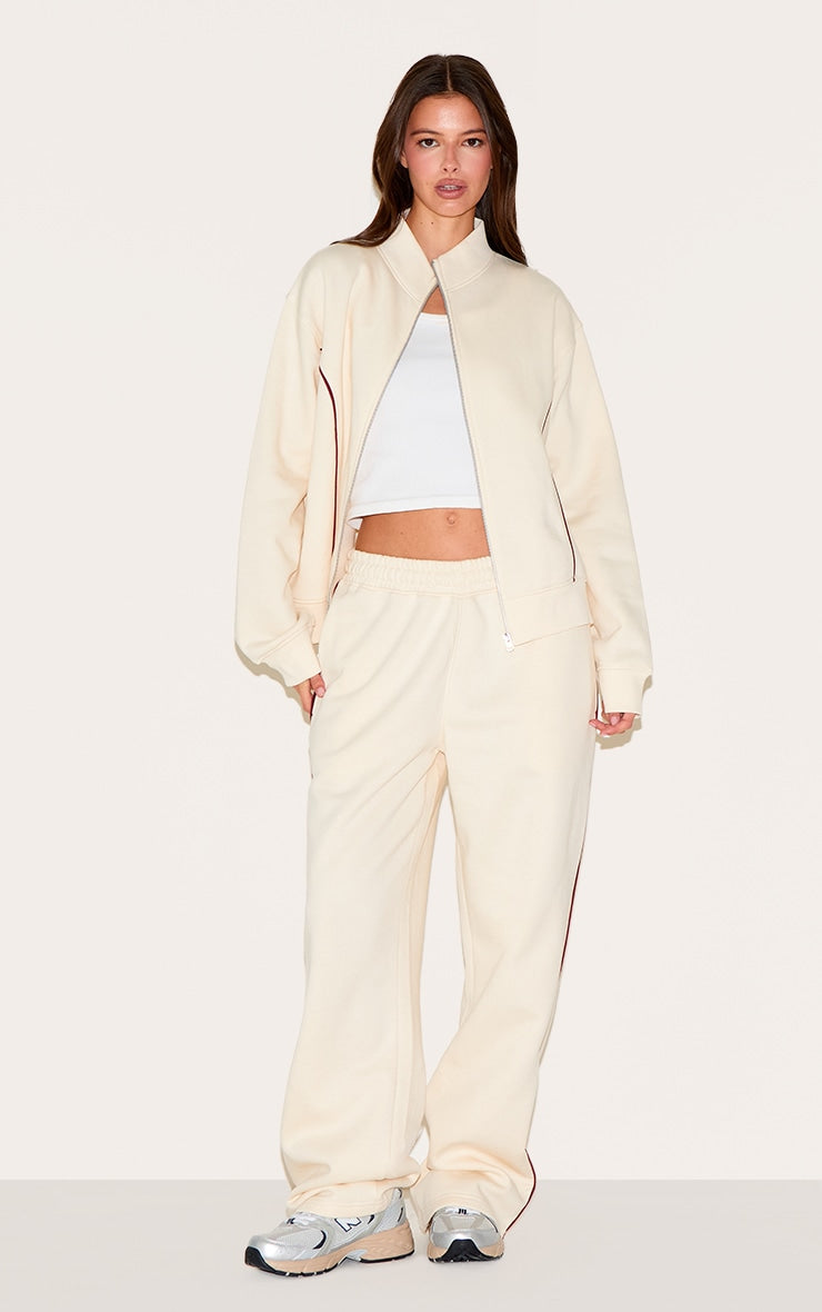 Cream Wide Leg Contrast Seam Joggers