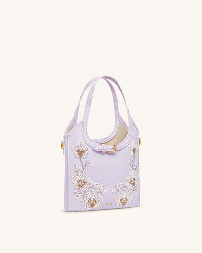 Brooke Mini Belted Embellished Orchid Beaded Top Handle Bag - Pink