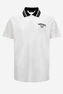 Versace Milano Embroidery Polo In Cotton Piquet
