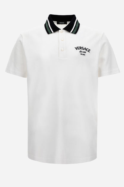 Versace Milano Embroidery Polo In Cotton Piquet