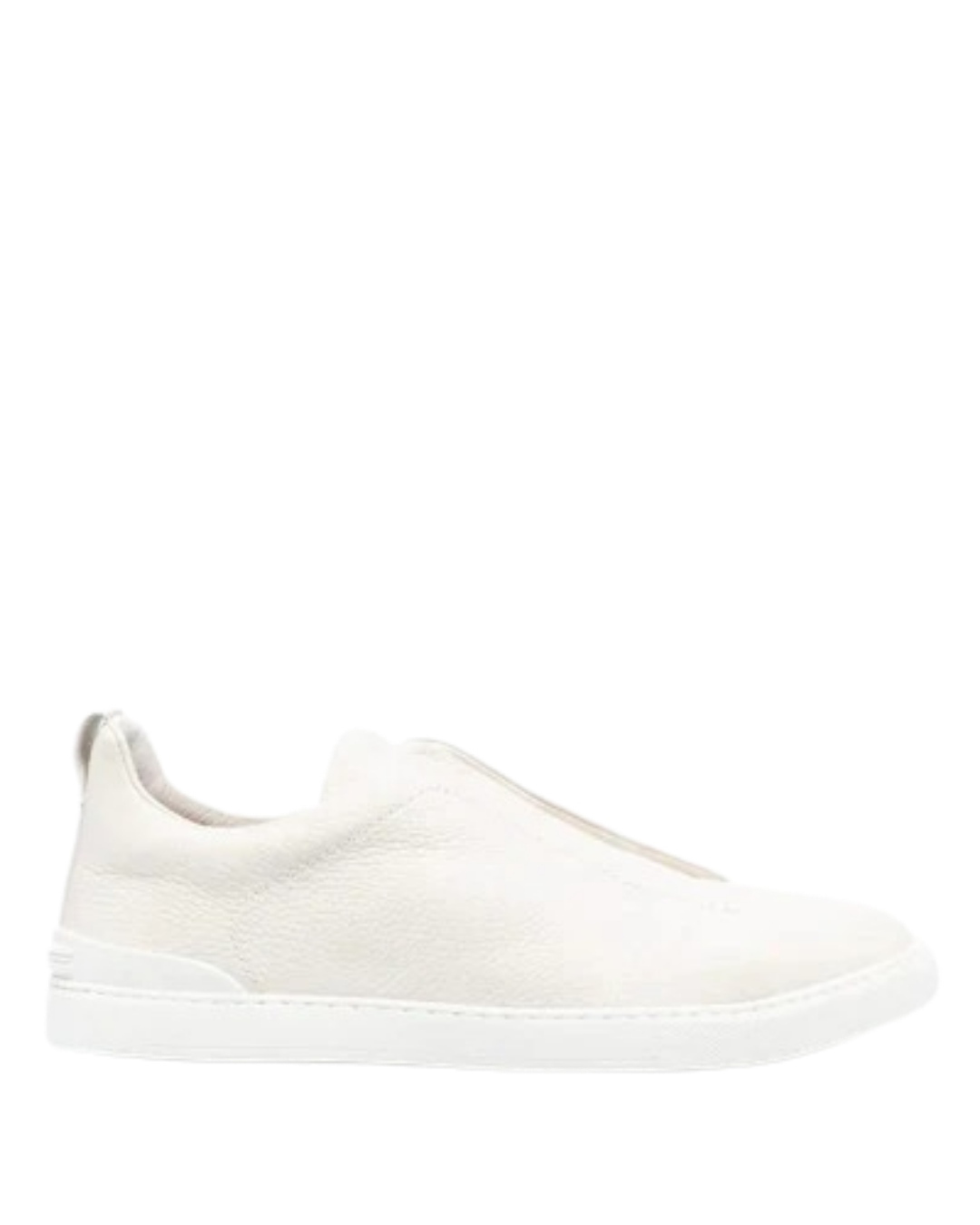 Zegna Men’s Off-White Grained Leather Slip-On Sneakers – Logo Debossed, Made in USA