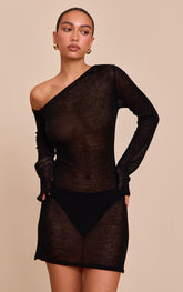 Black Asymmetric Filigree Dress