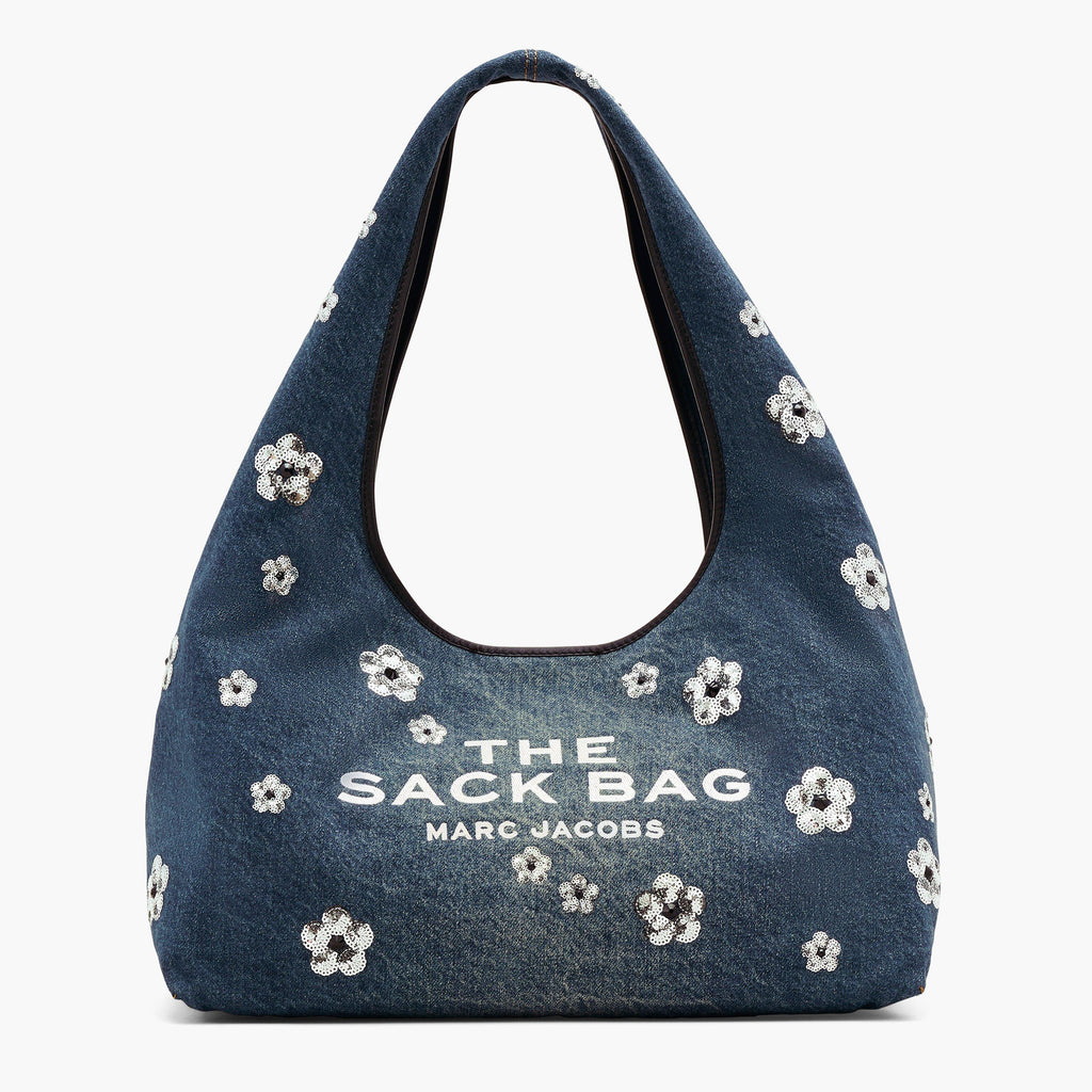 Sequin Daisy Denim Sack Bag