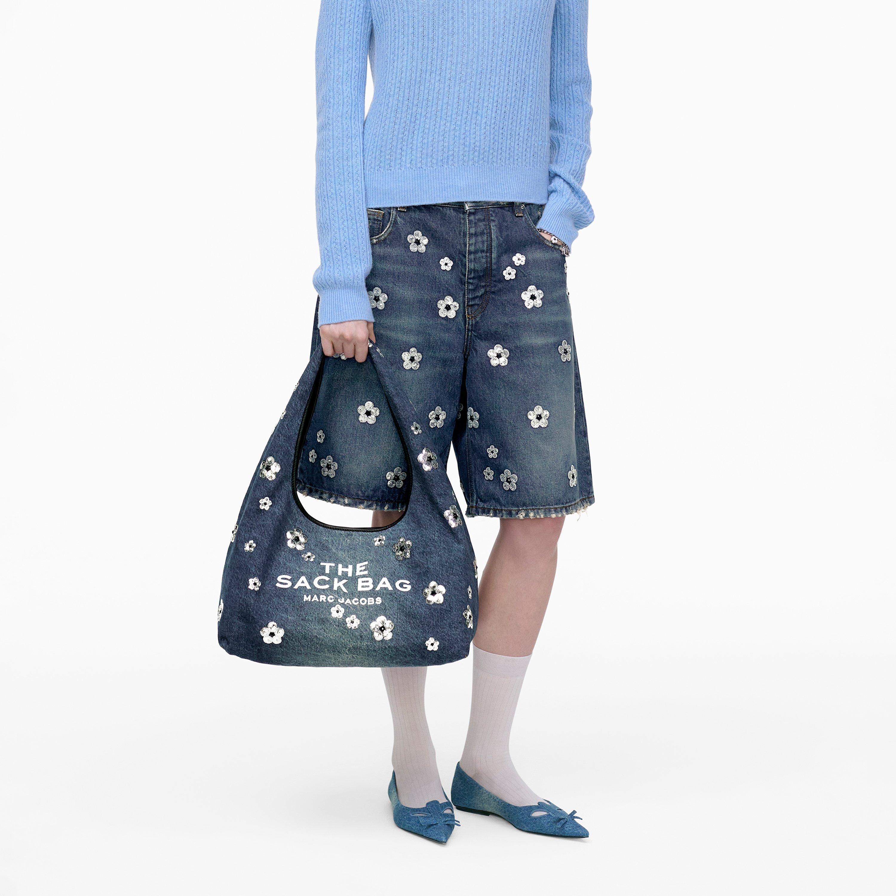Sequin Daisy Denim Sack Bag