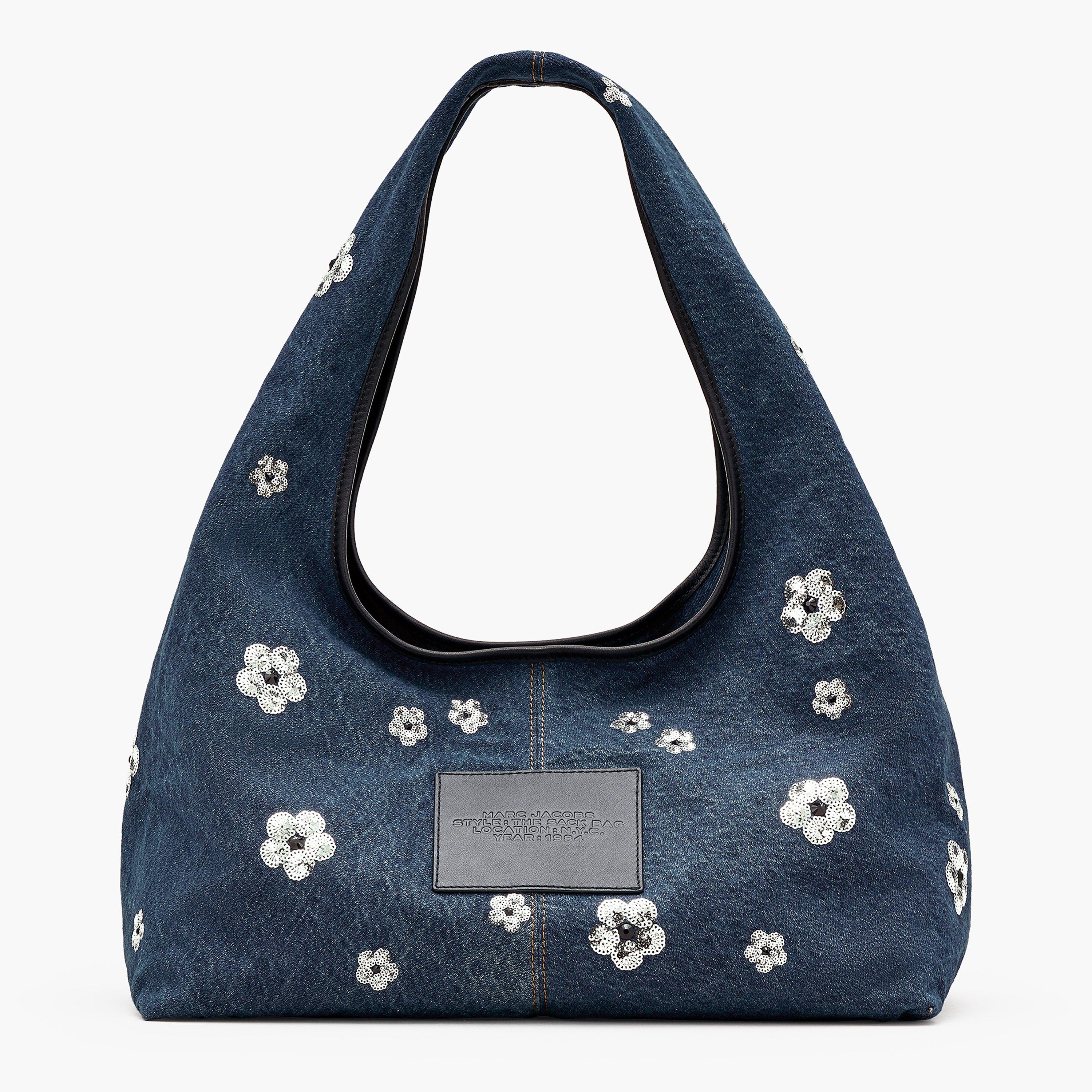 Sequin Daisy Denim Sack Bag
