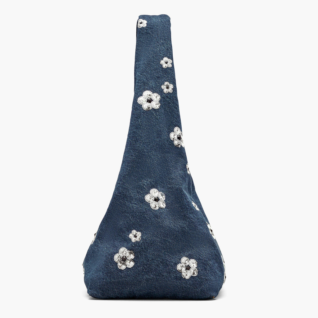 Sequin Daisy Denim Sack Bag