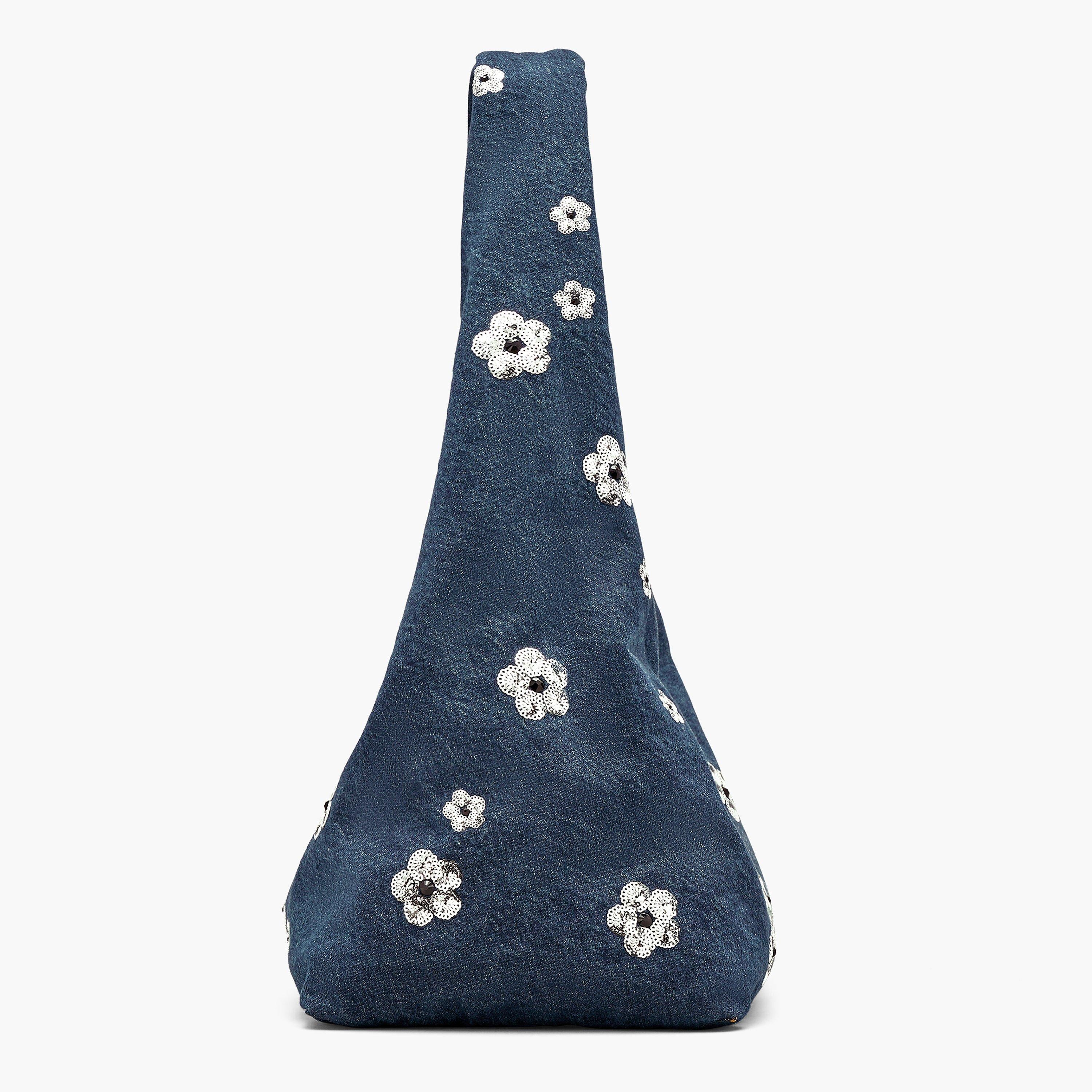 Sequin Daisy Denim Sack Bag