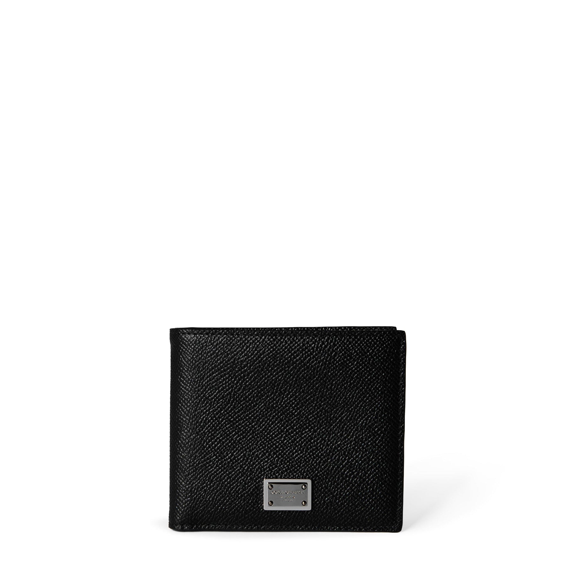 Men's Logo Plaque Calf Leather Bi-Fold Wallet